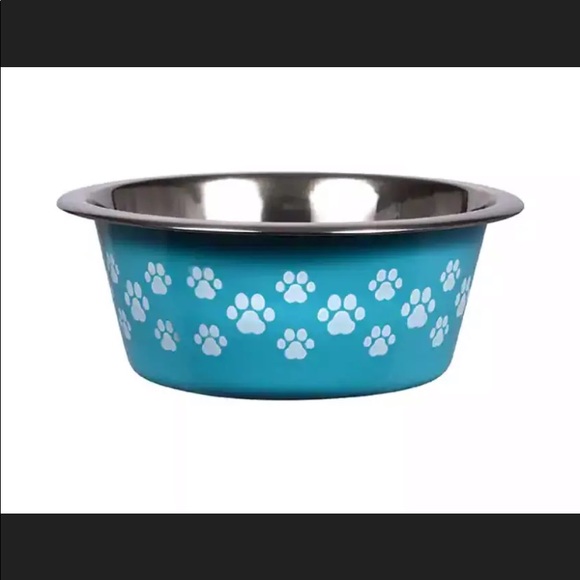 KENNEL CLUB Turquoise Stainless Steel Dog Food Water Paw Prints Pet Bowls - Picture 2 of 4